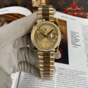 Rolex Day-Date 128348RBR-0008 Champagne Dial 18K Gold Plating Custom Diamond Bezel Super Clone 36mm