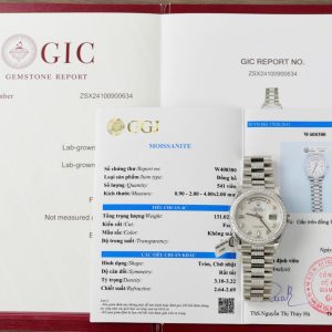 Đồng Hồ Rolex Day-Date 128349RBR Mặt Xà Cừ Chế Tác Moissanite Viền Bezel và Dây Đeo Replica 1:1 GMF 36mm