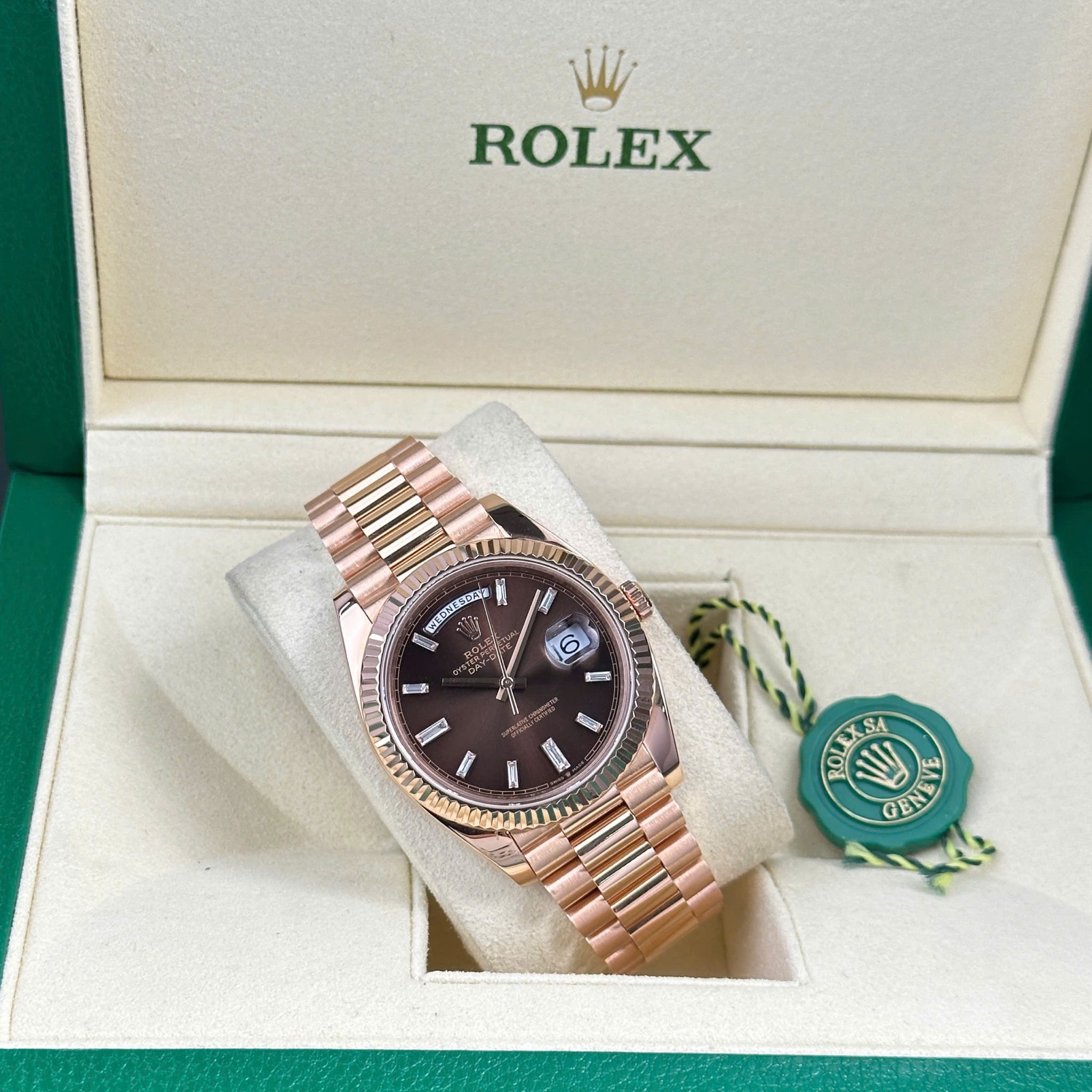 Rolex Day-Date 228235-0003 Chocolate Baguette Diamond Dial 18K Solid Rose Gold 40mm - Image 2