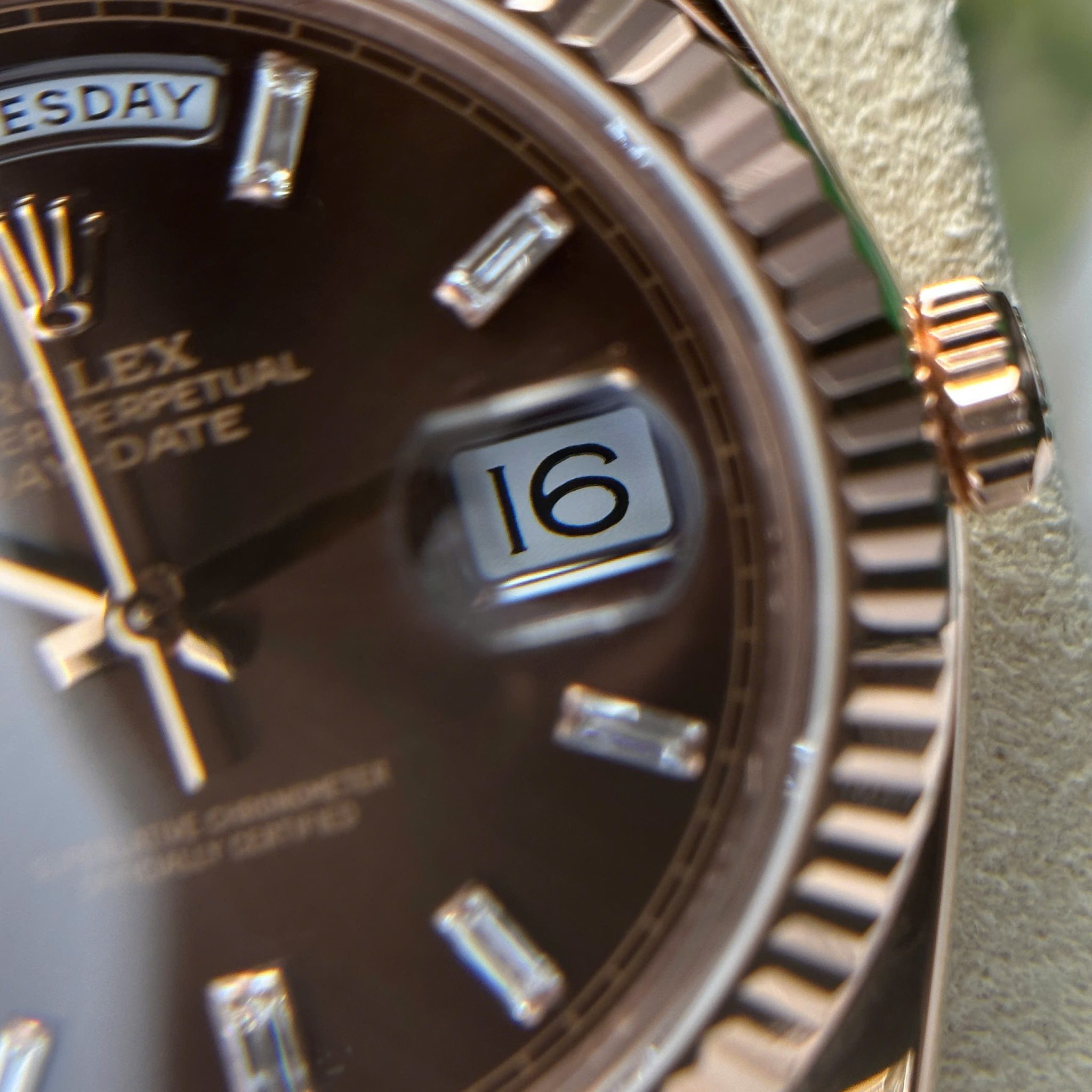 Rolex Day-Date 228235-0003 Chocolate Baguette Diamond Dial 18K Solid Rose Gold 40mm - Image 7