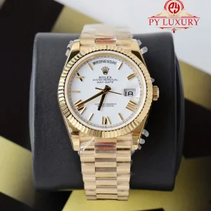 Đồng Hồ Rolex Day-Date 228238 Vàng Gold Mặt Trắng Cọc La Mã Replica 1:1 QF 40mm