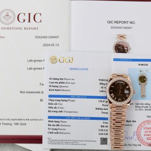 Rolex Day-Date 228345RBR-0009 18k Gold Wrapped Chocolate Roman Index Dial Moissanite Bezel GMF V3 40mm