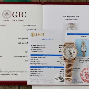 Rolex Day-Date 228345RBR-0026 MOP Baguette Dial 18K Rose Gold Wrapped Moissanite Bezel GMF V3 Best Replica 40mm
