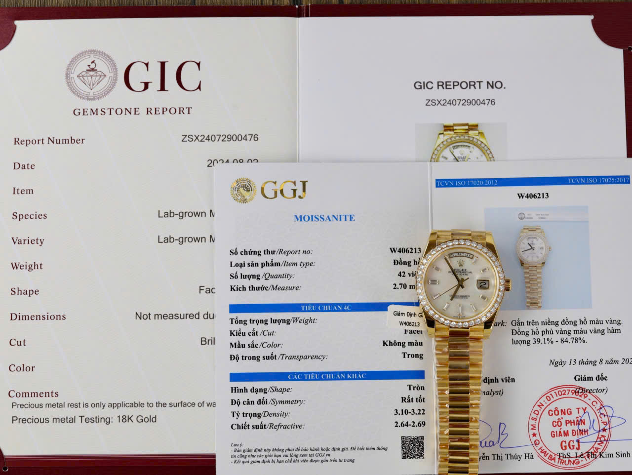 Đồng Hồ Rolex Day-Date 228348RBR-0046 Mặt Xà Cừ Trắng Cọc Số Moissanite Baguette Viền Moissanite Rep 1:1 V3 GMF 40mm