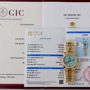 Đồng Hồ Rolex Day-Date 128348RBR-0037 Bọc Vàng 18K Mặt Số Turquoise Niềng Moissanite 36mm
