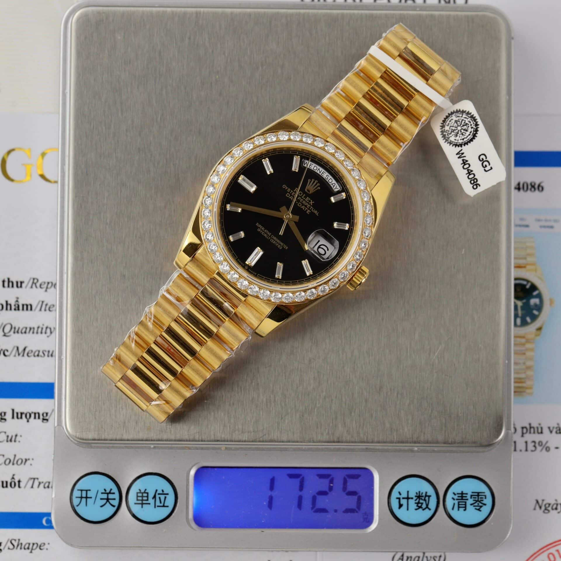 Đồng Hồ Rolex Day-Date 228348RBR Bọc Vàng 18K Mặt Đen Niềng Moissanite GMF V3 40mm - Image 3