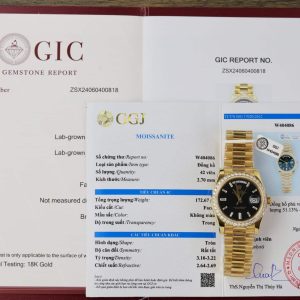 Rolex Day-Date 228348RBR 18K Yellow Gold Wrapped Black Diamond Dial Moissanite Bezel GMF V3 Super Clone 40mm