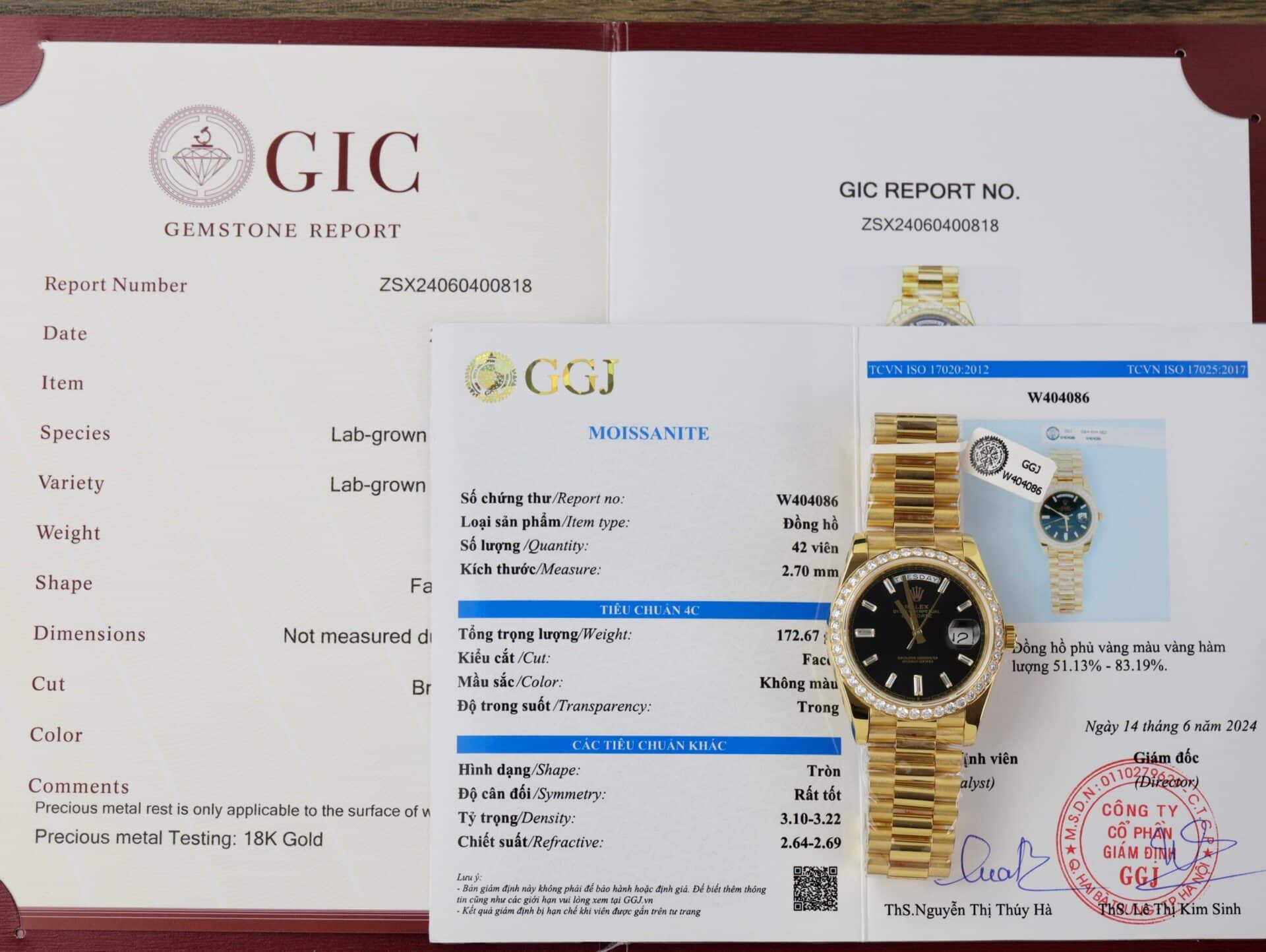 Đồng Hồ Rolex Day-Date 228348RBR Bọc Vàng 18K Mặt Đen Niềng Moissanite GMF V3 40mm
