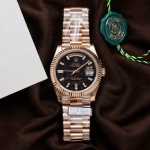Đồng Hồ Rolex Day-Date 228235 Vàng Hồng Mặt Thiên Thạch Cọc Số Baguette 186g Rep 1:1 QF 40mm