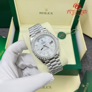 Rolex Day-Date 228396TBR Custom MOP Dial Baguette Moissanite Bezel GMF V3 Best Replica 40mm