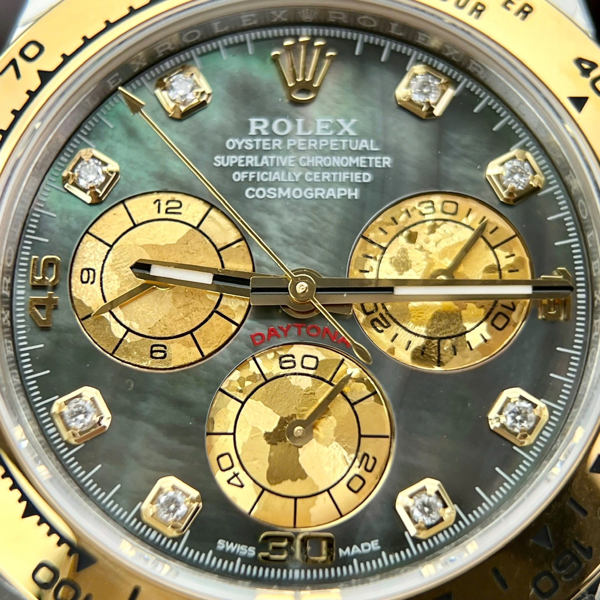 Đồng hồ Rolex Daytona 116503 Demi Vàng Mặt Khảm Trai Đen Cọc Số Đính Đá Moissanite Replica 1:1 40mm - Image 4