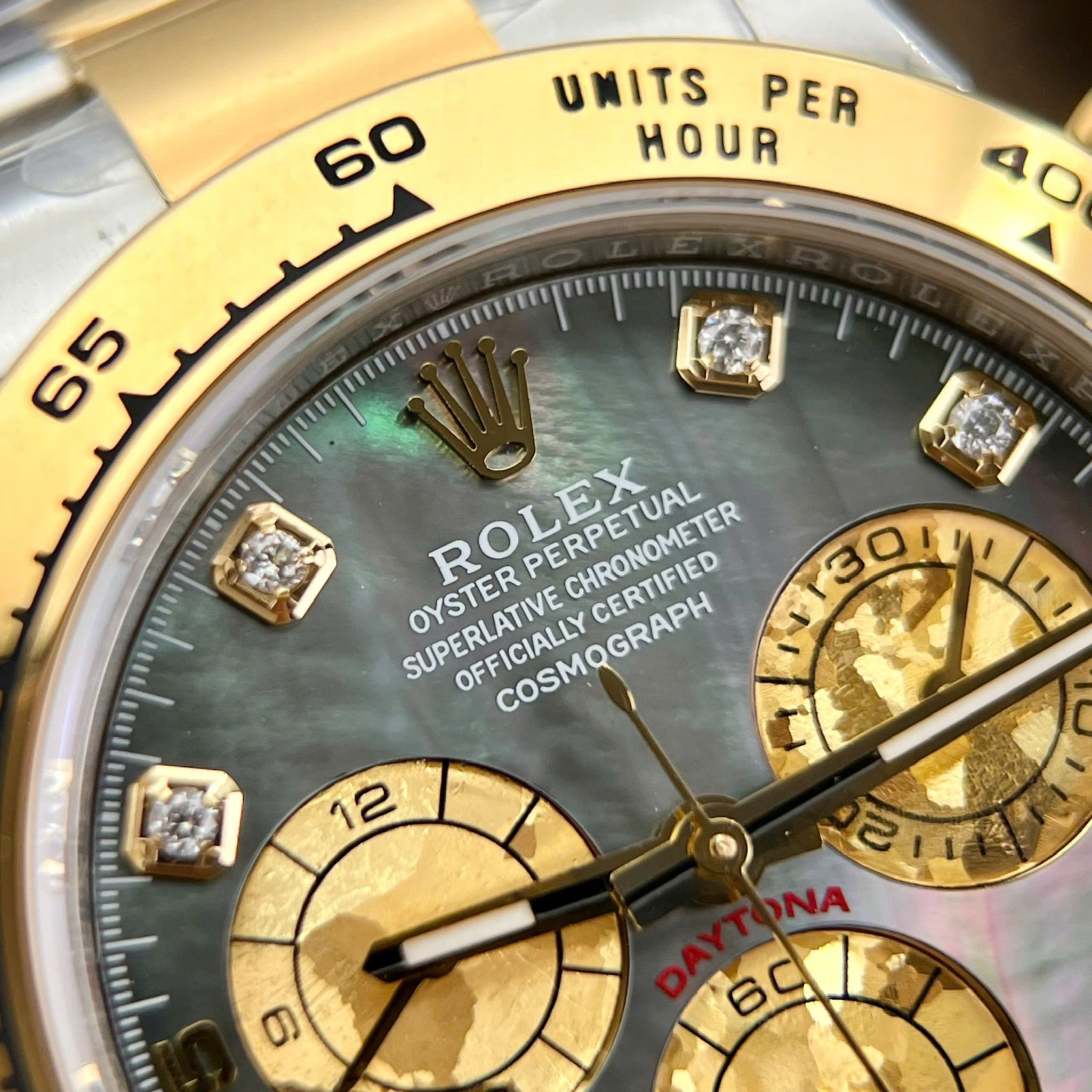 Đồng hồ Rolex Daytona 116503 Demi Vàng Mặt Khảm Trai Đen Cọc Số Đính Đá Moissanite Replica 1:1 40mm - Image 5
