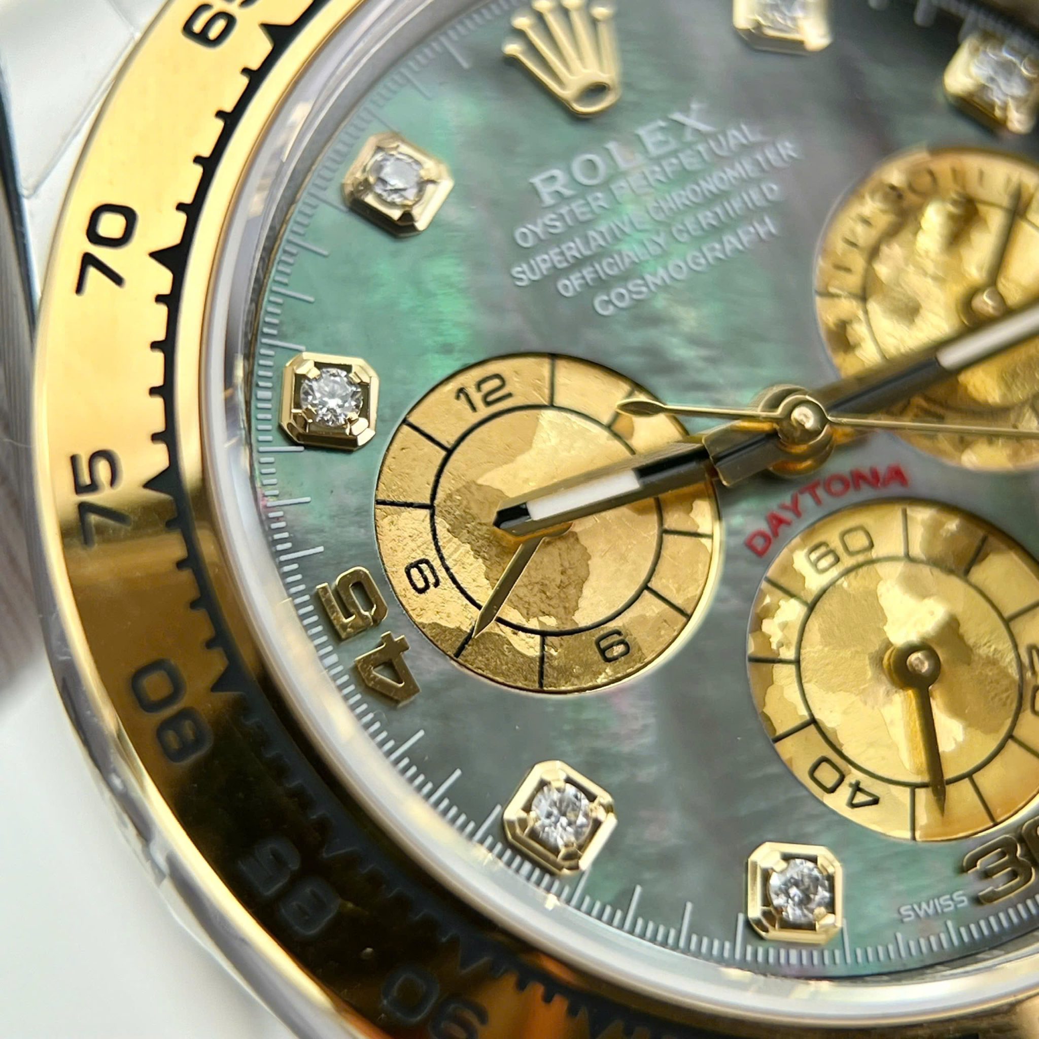 Đồng hồ Rolex Daytona 116503 Demi Vàng Mặt Khảm Trai Đen Cọc Số Đính Đá Moissanite Replica 1:1 40mm - Image 7