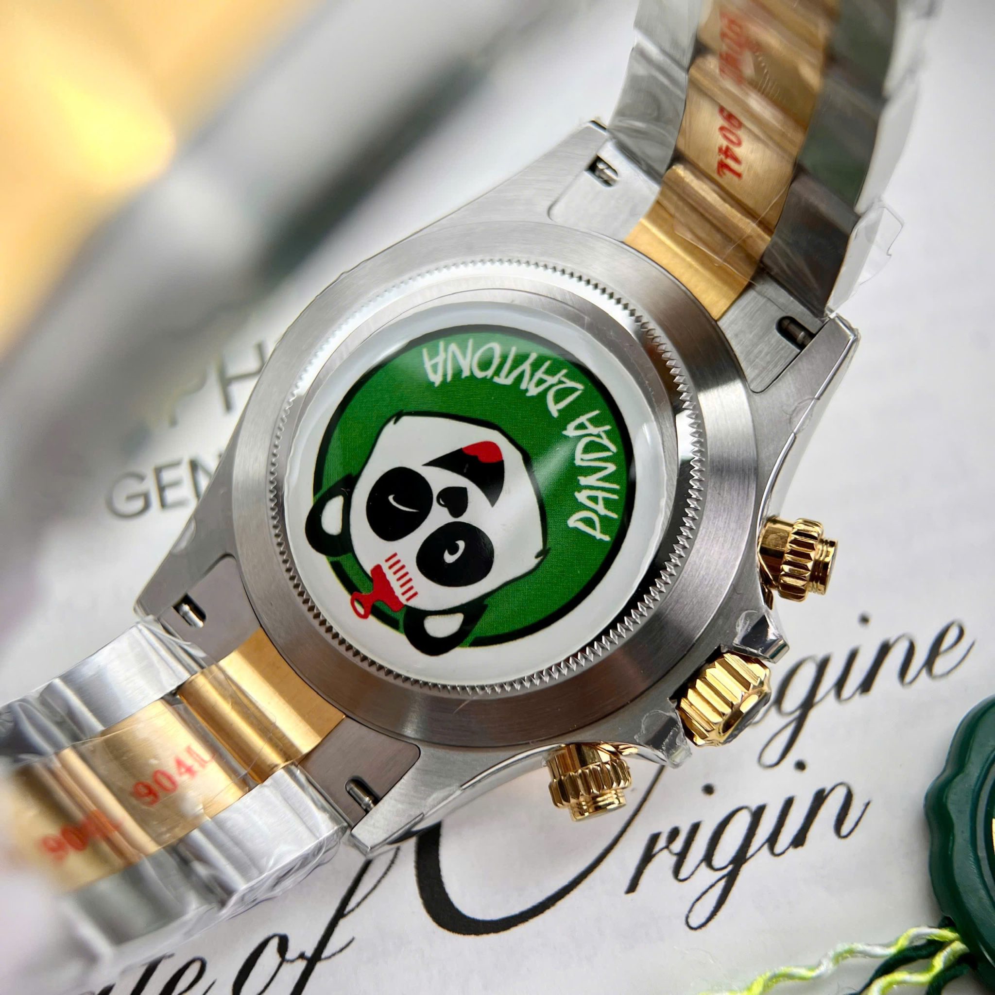 Đồng hồ Rolex Daytona 116503 Demi Vàng Mặt Khảm Trai Đen Cọc Số Đính Đá Moissanite Replica 1:1 40mm - Image 8