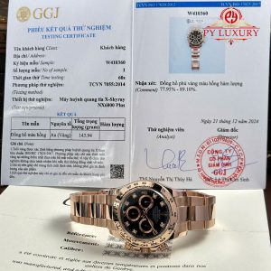 Đồng hồ Rolex Daytona 116505-0015 Mặt Đen Cọc Số Đính Đá Bọc Vàng 18K Dây Kim Loại Replica 1:1 40mm