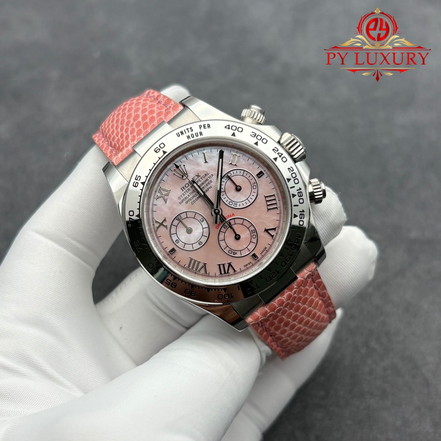 Rolex Daytona 116519 Pink Beach MOP Dial Lizard Leather Strap 1:1 Best Replica 40mm - Image 2