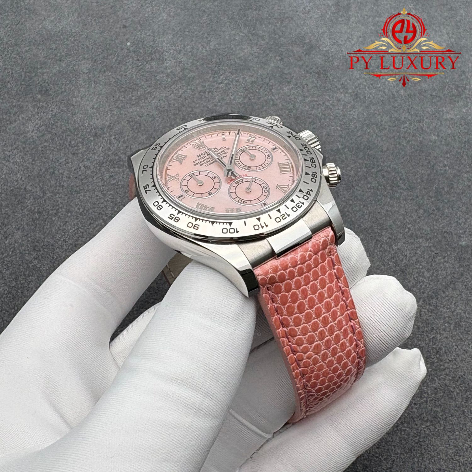 Rolex Daytona 116519 Pink Beach MOP Dial Lizard Leather Strap 1:1 Best Replica 40mm - Image 4
