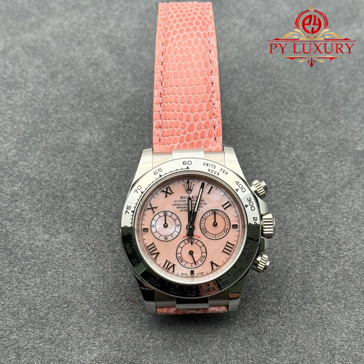 Rolex Daytona 116519 Pink Beach MOP Dial Lizard Leather Strap 1:1 Best Replica 40mm - Image 3