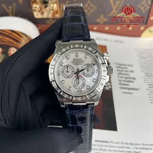 Rolex Daytona 116589BR Custom Natural MOP Dial Moissanite Bezel Crocodile Leather Strap Super Clone 40mm