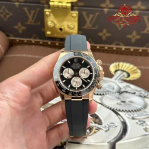 Đồng hồ Rolex Daytona 126515LN-0002 Vàng Hồng Mặt Đen & Sundust Cọc Số Dạ Quang Dây Oysterflex Replica 1:1 VSF 40mm