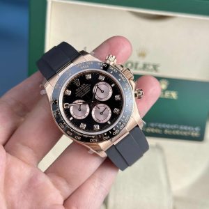 Đồng hồ Rolex Daytona 126515LN-0004 Vàng Hồng Mặt Đen Sáng và Sundust Trọng Lượng 155g Rep 1:1 Cao Nhất 40mm