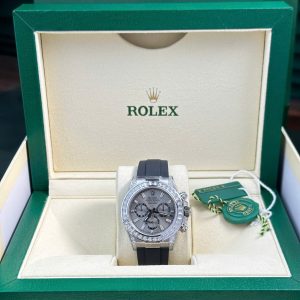 Đồng hồ Rolex Daytona 126539TBR-0002 Mặt Xám Thép Đính Đá CZ Dây Cao Su Replica 1:1 40mm