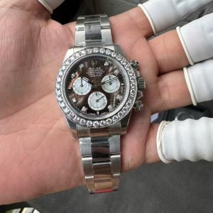 Đồng hồ Rolex Daytona 126579RBR Chế Tác Mặt Xà Cừ Tự Nhiên Cọc Moissanite Viền Moissanite Replica 1:1 Cao Cấp 40mm