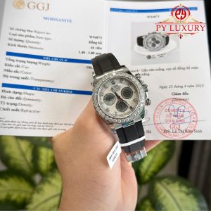 Đồng hồ Rolex Daytona 126589RBR-0001 Chế Tác Mặt Xà Cừ Cọc Số Moissanite Viền Đá Moissanite Replica 1:1 40mm