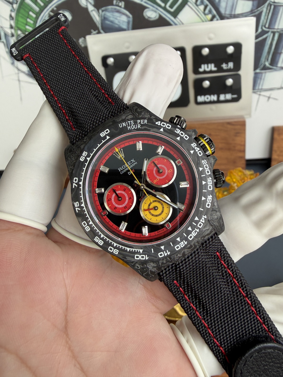 Rolex Daytona DiW F1 Racing Inspired Diamond Index Dial Black Carbon Fiber Super Clone N6F 40mm - Image 2