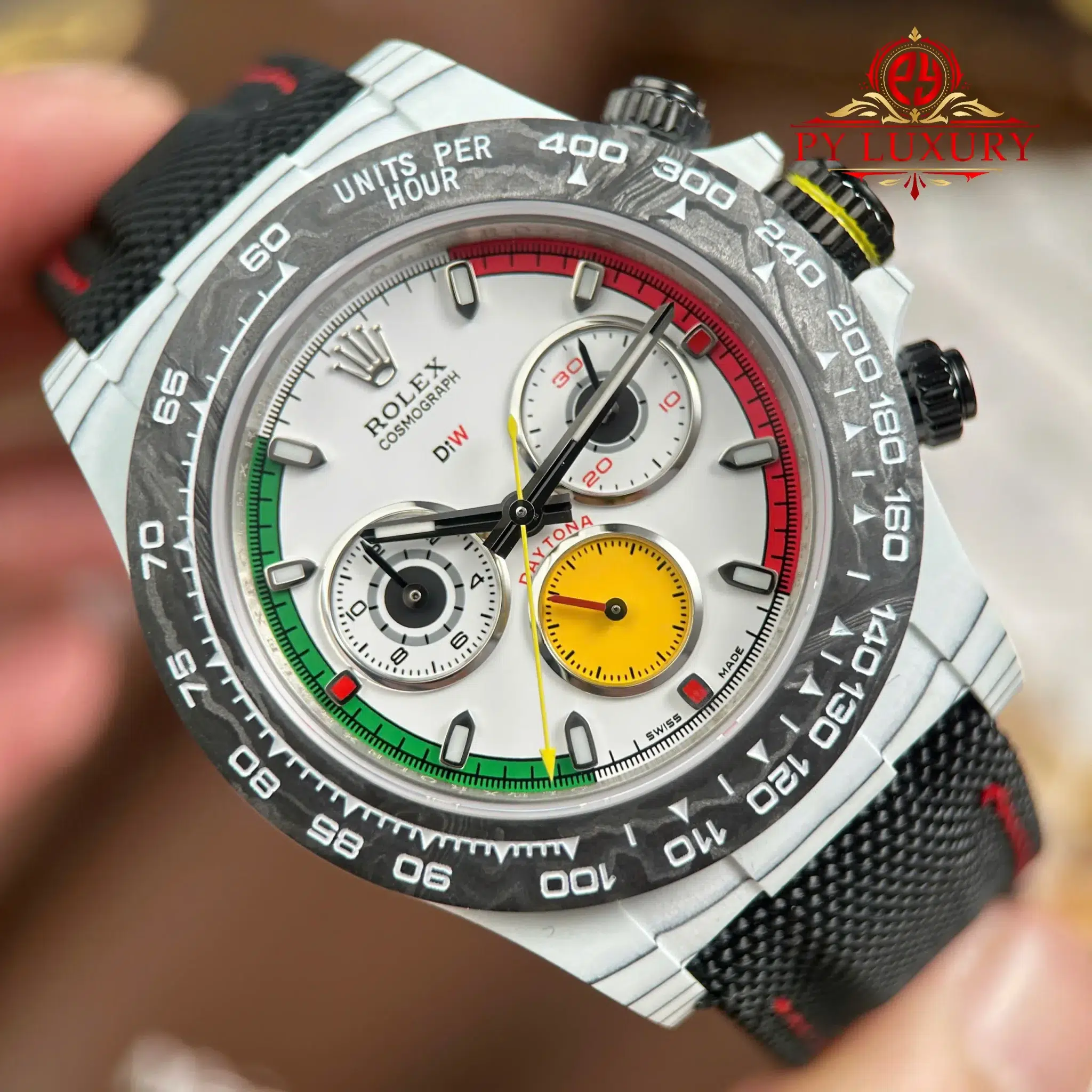 Rolex Daytona DiW Ferrari CarboQuartz White Dial Nylon Strap 1:1 Best Replica 40mm - Image 4