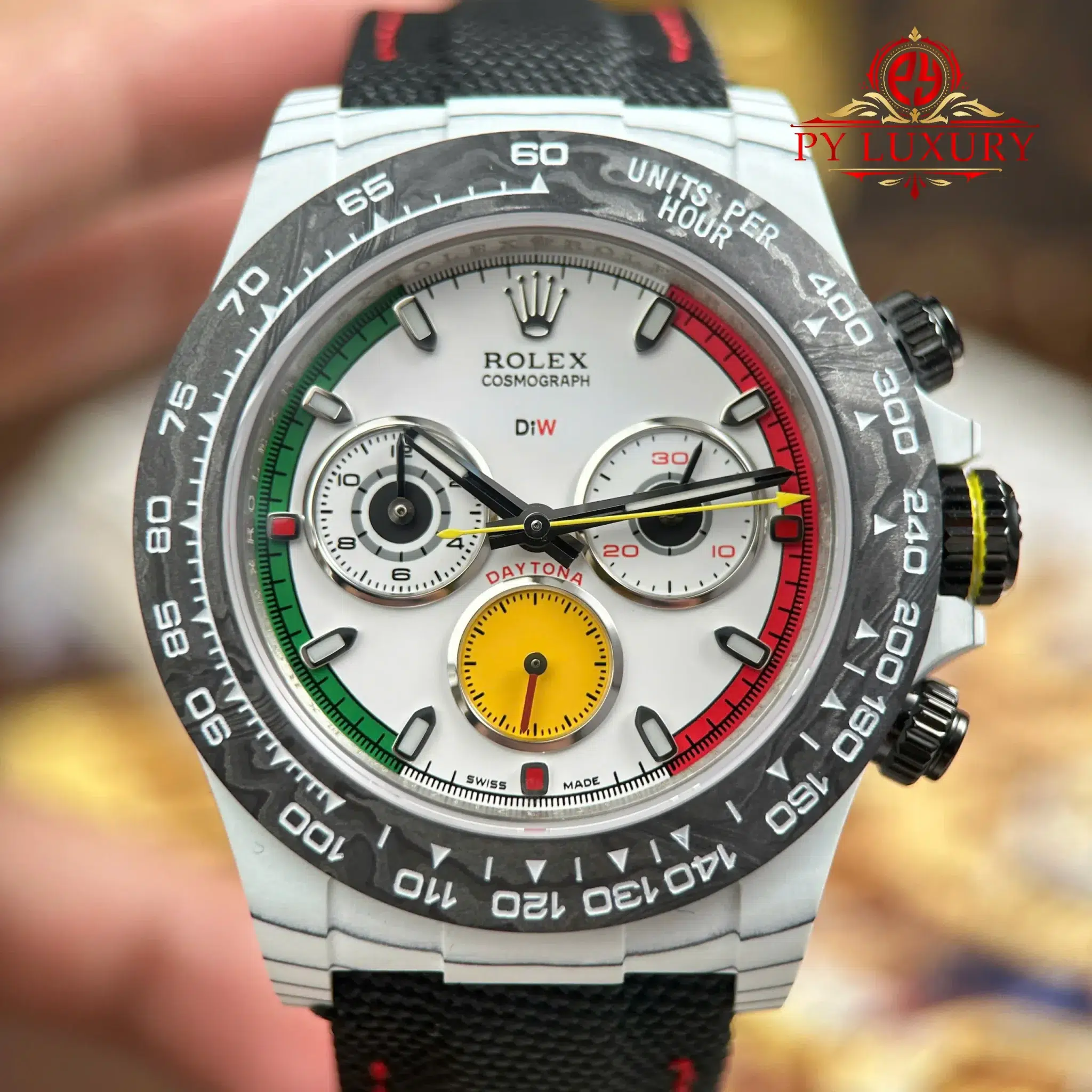 Rolex Daytona DiW Ferrari CarboQuartz White Dial Nylon Strap 1:1 Best Replica 40mm - Image 5