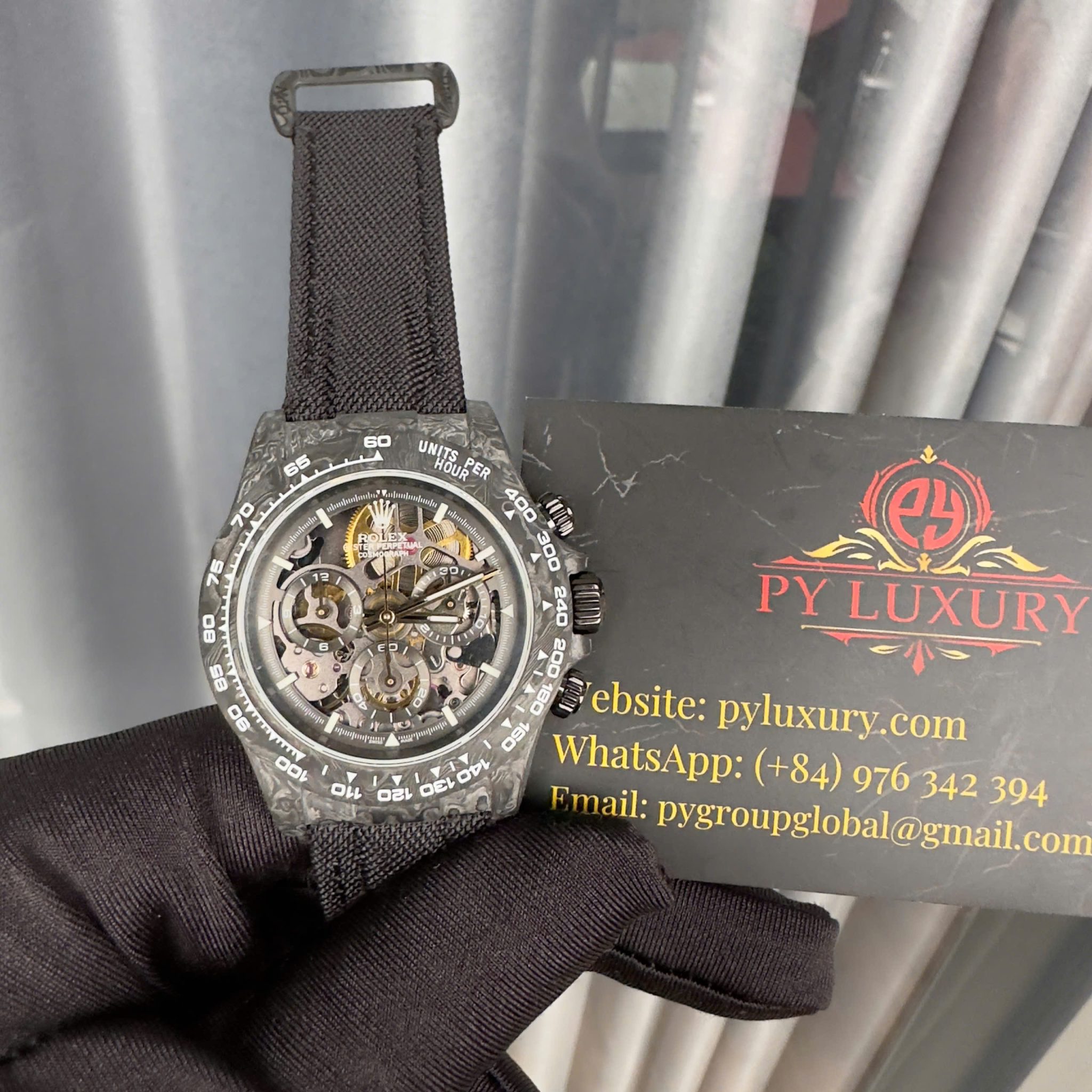 Rolex Daytona DiW Skeleton Dial Black Carbon Fiber Nylon Strap 1:1 Best Replica 40mm