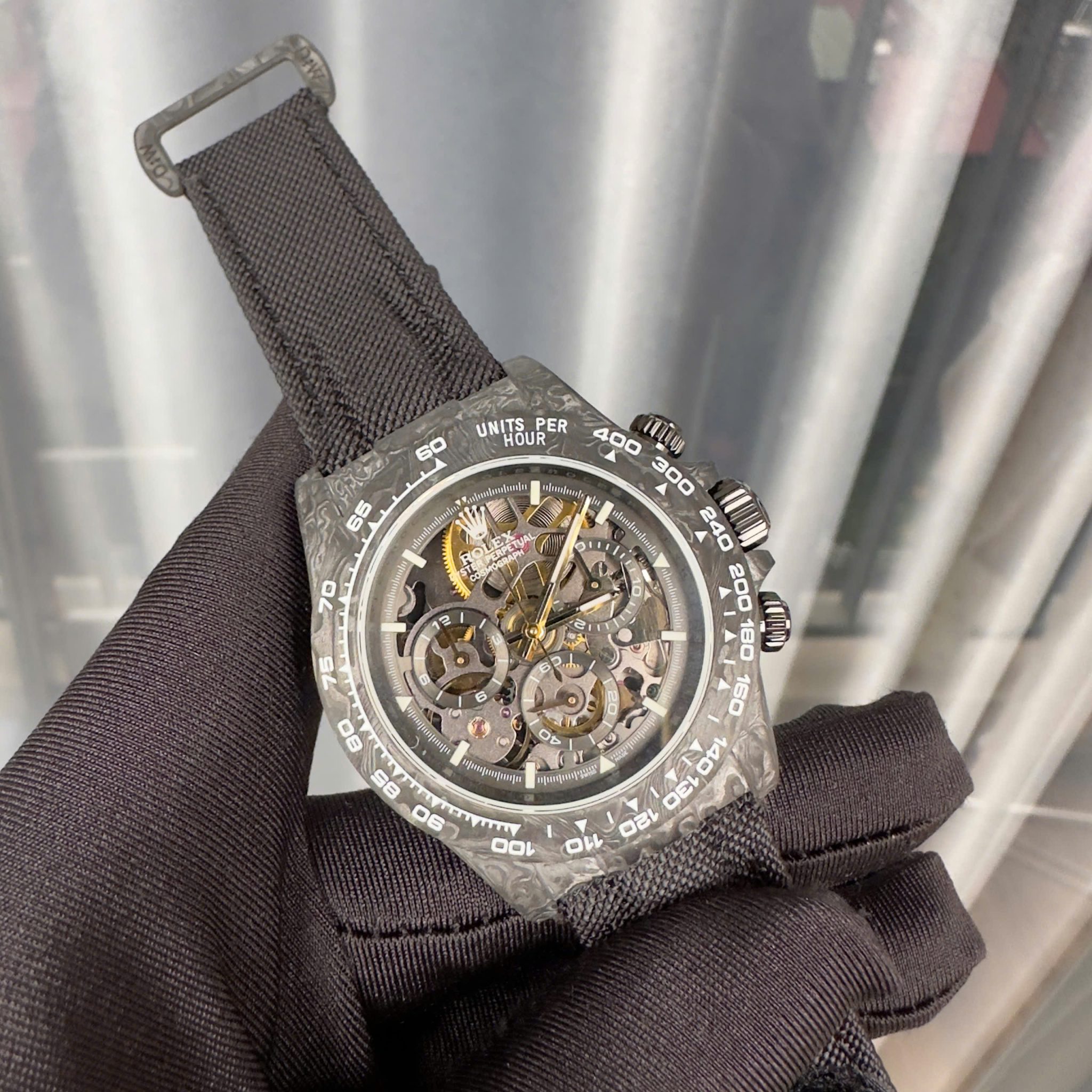 Rolex Daytona DiW Skeleton Dial Black Carbon Fiber Nylon Strap 1:1 Best Replica 40mm - Image 2