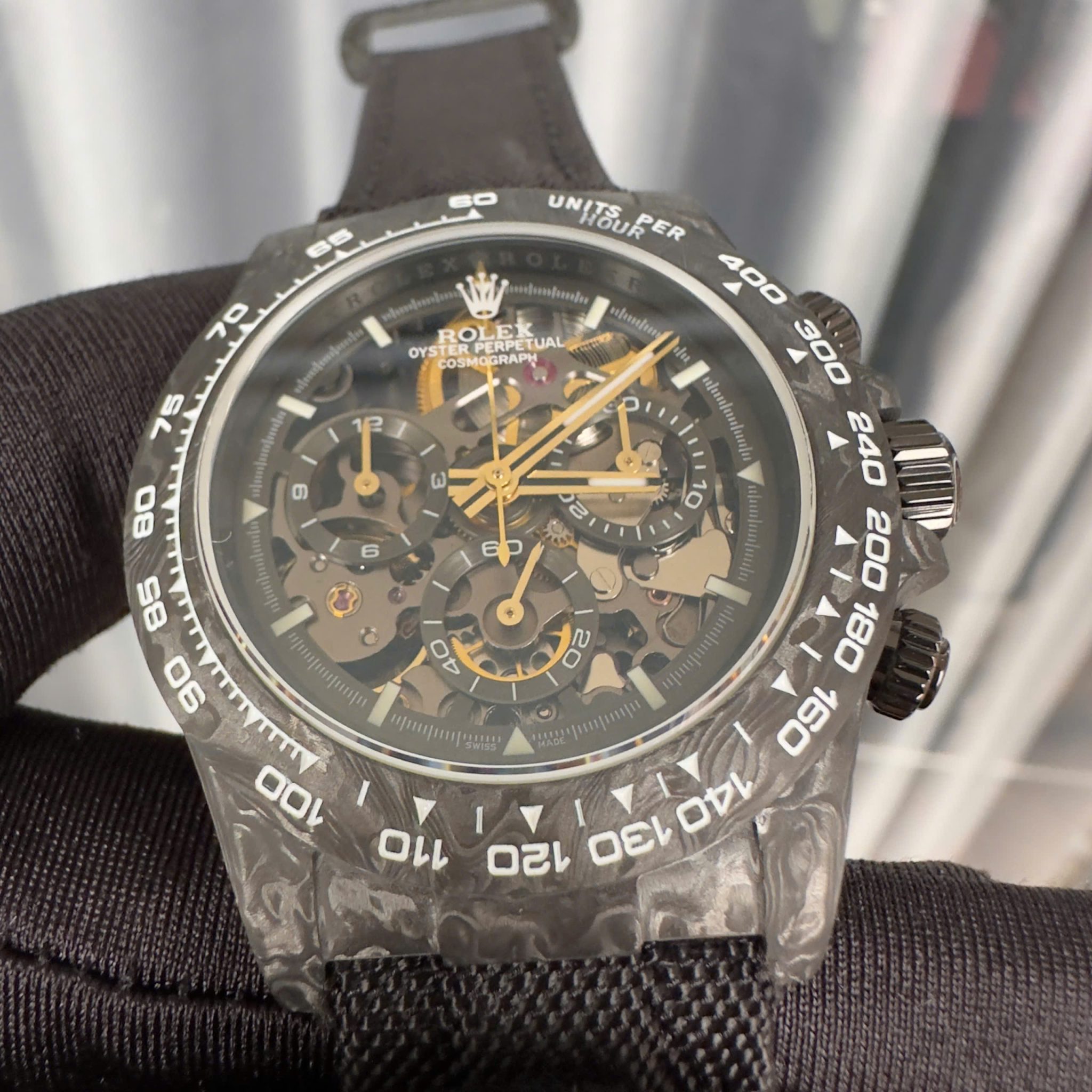 Rolex Daytona DiW Skeleton Dial Black Carbon Fiber Nylon Strap 1:1 Best Replica 40mm - Image 5
