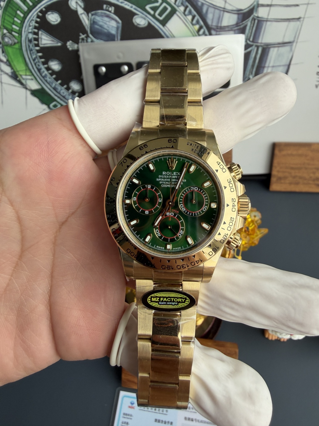 Rolex Daytona John Mayer Green Dial 18K Yellow Gold Plating Top Quality Replica Gained Weight 210g MZF 40mm