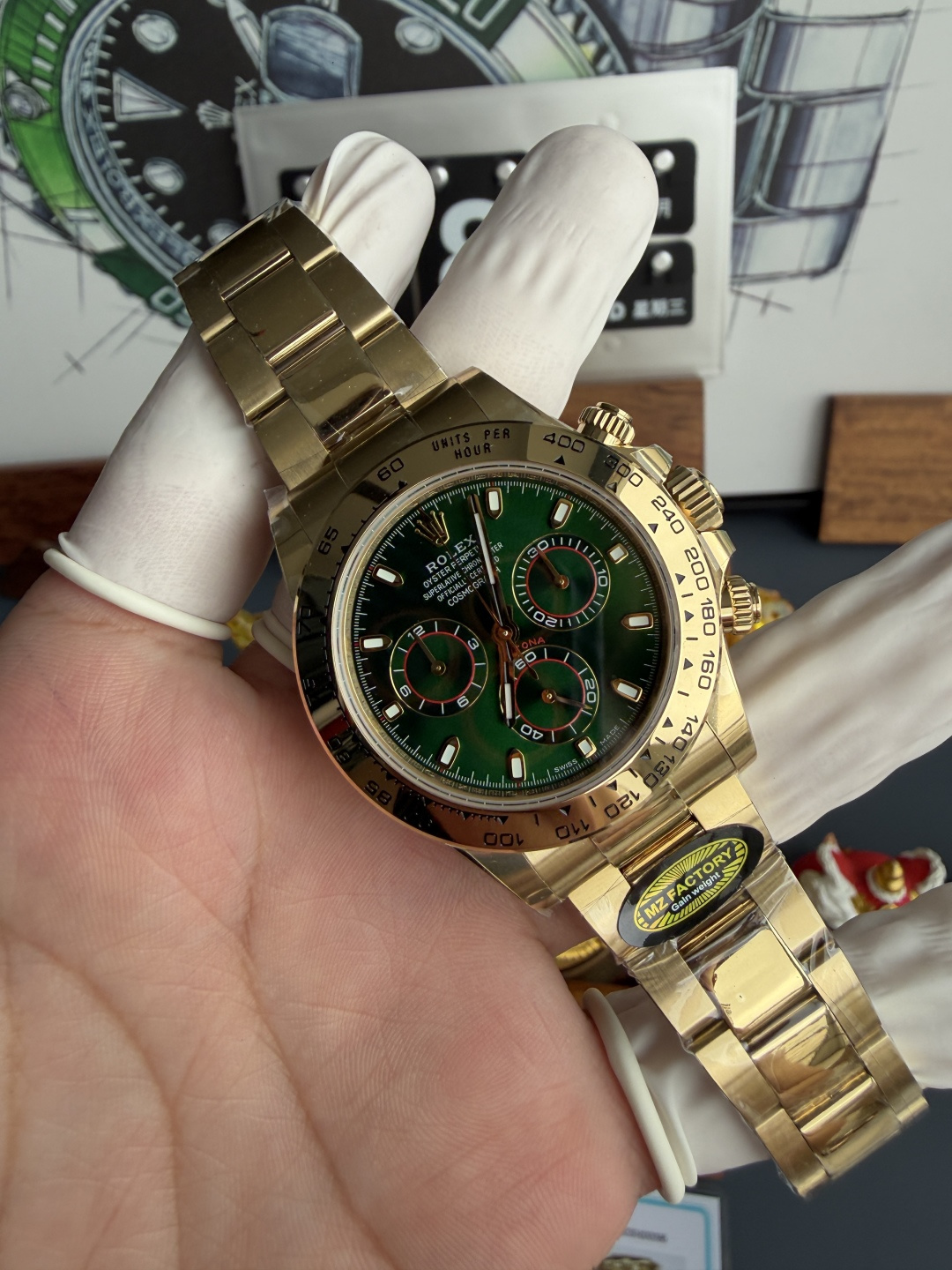 Rolex Daytona John Mayer Green Dial 18K Yellow Gold Plating Top Quality Replica Gained Weight 210g MZF 40mm - Image 2