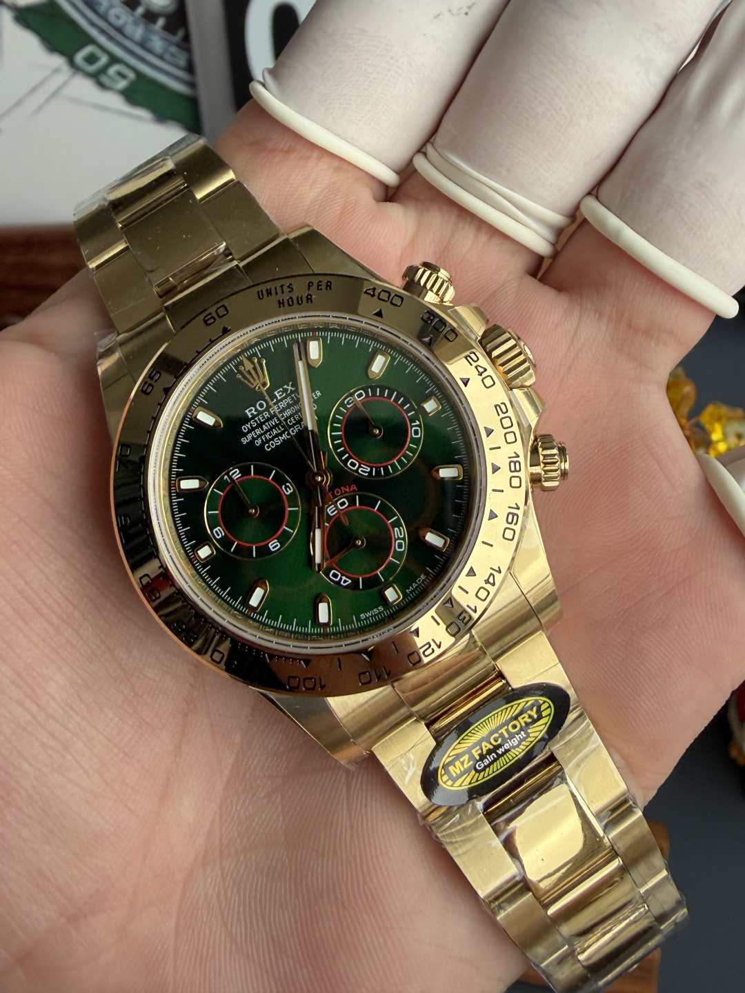 Rolex Daytona John Mayer Green Dial 18K Yellow Gold Plating Top Quality Replica Gained Weight 210g MZF 40mm - Image 4