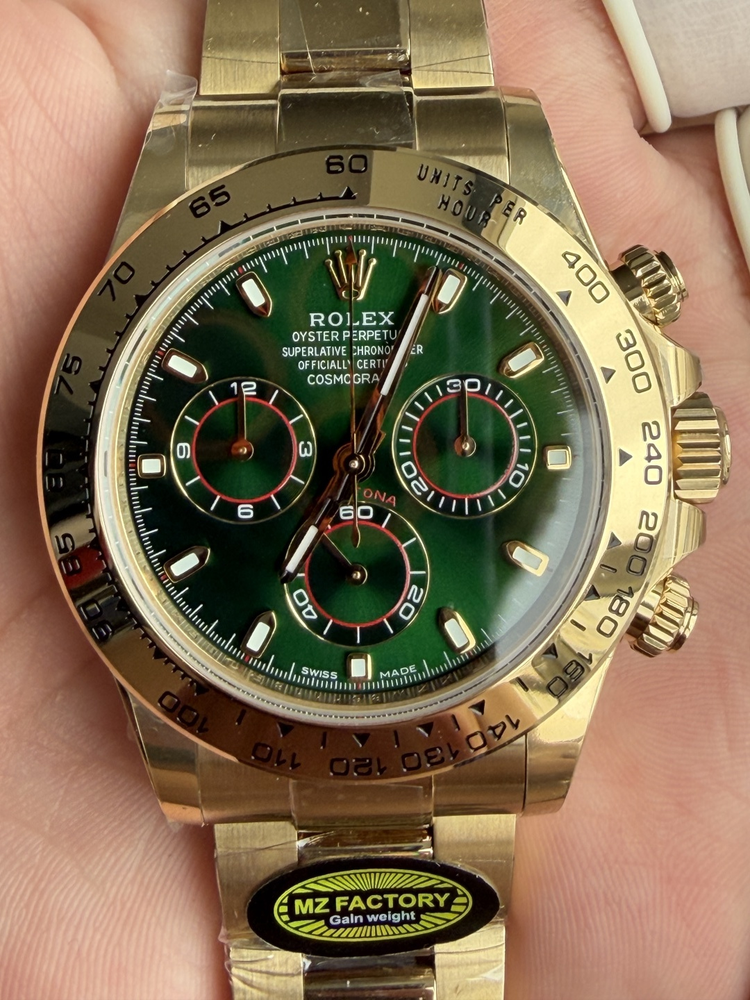 Rolex Daytona John Mayer Green Dial 18K Yellow Gold Plating Top Quality Replica Gained Weight 210g MZF 40mm - Image 7