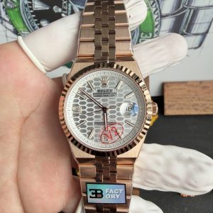 Rolex Land-Dweller 127335-0001 Rose Gold White Honeycomb-motif Dial Best Replica BPF 40mm