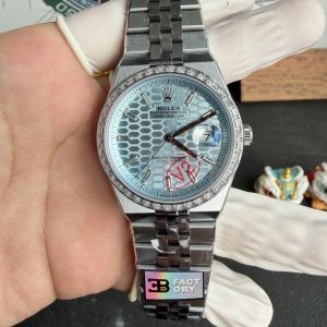 Rolex Land-Dweller 127386TBR-0001 Ice-blue Honeycomb-motif Diamond-set Dial Best Replica BPF 40mm