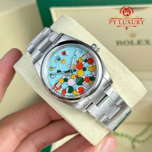 Đồng Hồ Rolex Oyster Perpetual 126000 Mặt Xanh Ngọc Lam Họa Tiết Celebration Replica 1:1 Clean Factory 36mm