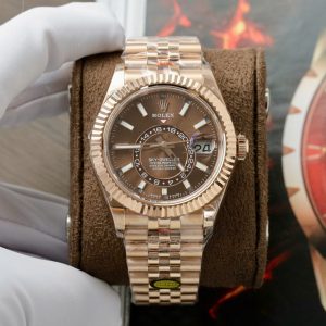 Đồng Hồ Rolex Sky-Dweller 336935-0006 Vàng Hồng Mặt Chocolate Dây Jubilee Replica 42mm