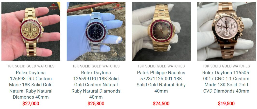 Some 18K gold crafted watch models & natural gemstones at Chron Luxury