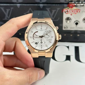 Đồng Hồ Vacheron Constantin Overseas Dual Time 47450/000r-9404 Vàng Hồng Mặt Trắng Dây Cao Su Replica 1:1 9F 42mm