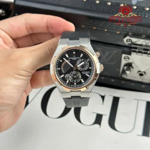 Đồng Hồ Constantin Overseas Dual Time 47450/000M-9644 Demi Vàng Hồng Mặt Xám Dây Cao Su Replica 1:1 9F 42mm