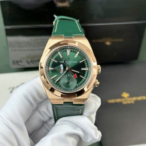 Vacheron Constantin Overseas Dual Time 7920V/210R-B965 Rose Gold Green Dial Leather Swiss Replica PZF 41mm