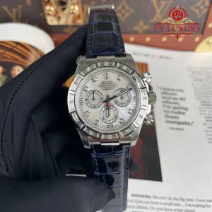 Rolex Daytona 116589BR Custom Natural MOP Dial Moissanite Bezel Crocodile Leather Strap Super Clone 40mm