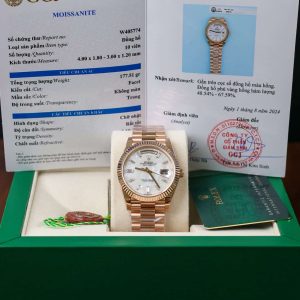 Đồng Hồ Rolex Day-Date 228235 Bọc Vàng 18K Mặt Khảm Trai Cọc Số Moissanite Rep 1:1 GMF V3 40mm