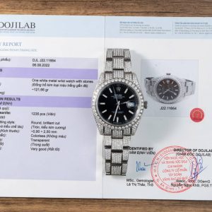 Đồng Hồ Nam Rolex Datejust Mặt Đen Cọc Dạ Quang Chế Tác Full Moissanite Hong Kong 41mm