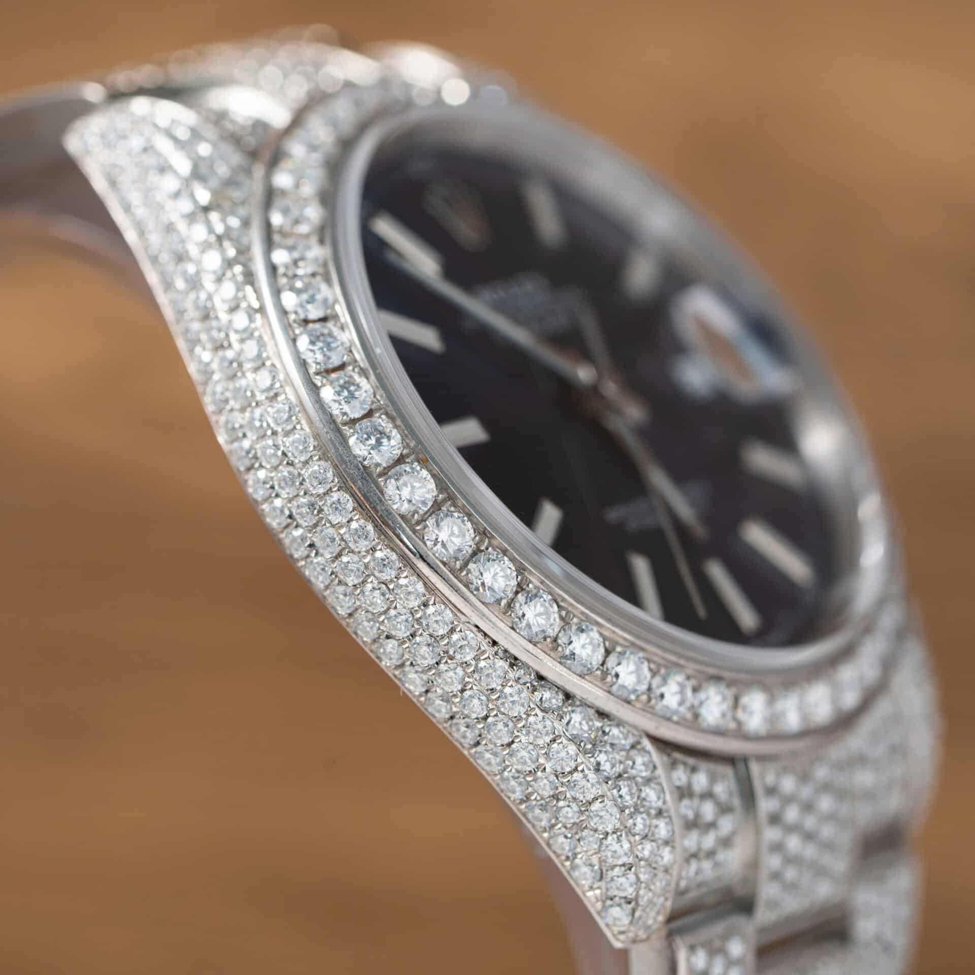 Đồng Hồ Rolex Datejust Mặt Xanh Dương Cọc Dạ Quang Chế Tác Full Moissanite Hong Kong 41mm - Image 8